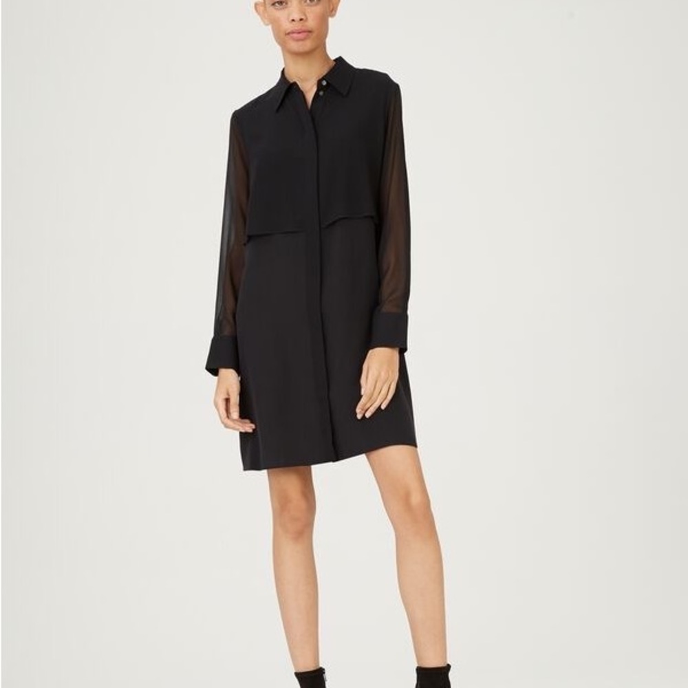 (A2) CLUB MONACO Bruksyde Black Silk Dress, Size‎ 2